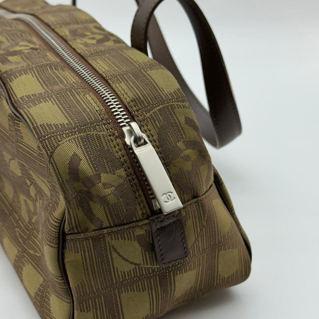 Chanel New Travel Line CC Jacquard Brown Bowling Bag