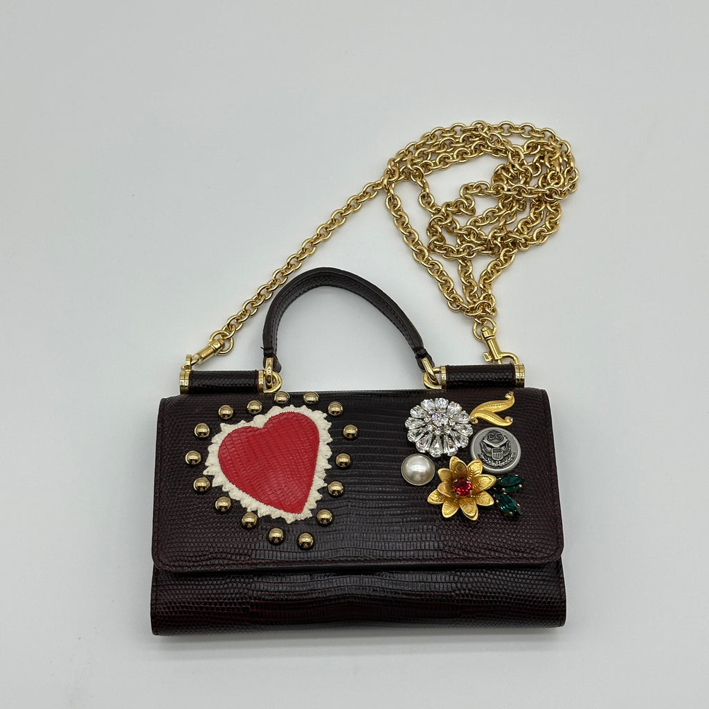 Dolce & Gabbana Sicily Lizard Chain Wallet purple x black