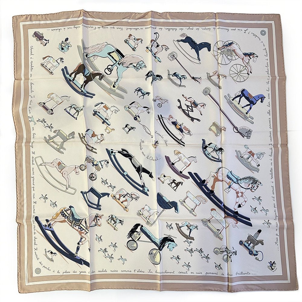 Hermes Carré 90 Silk Scarf Wooden Horse Print With Tag