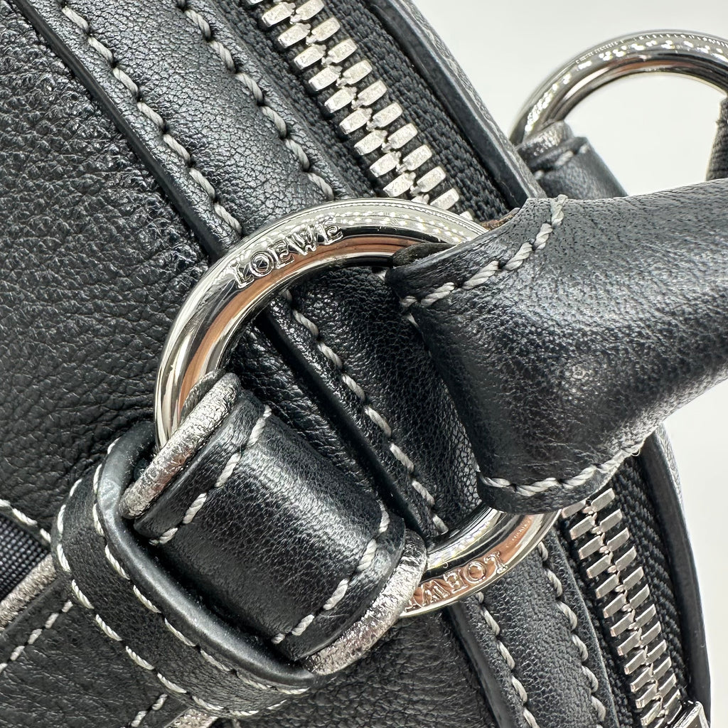 LOEWE Handbag Leather Nylon Black Silver Hardware