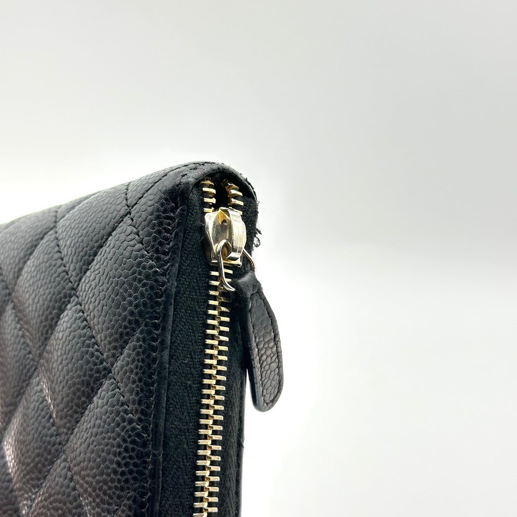 Chanel Caviar Quilted Large Gusset Zip Around Wallet Black