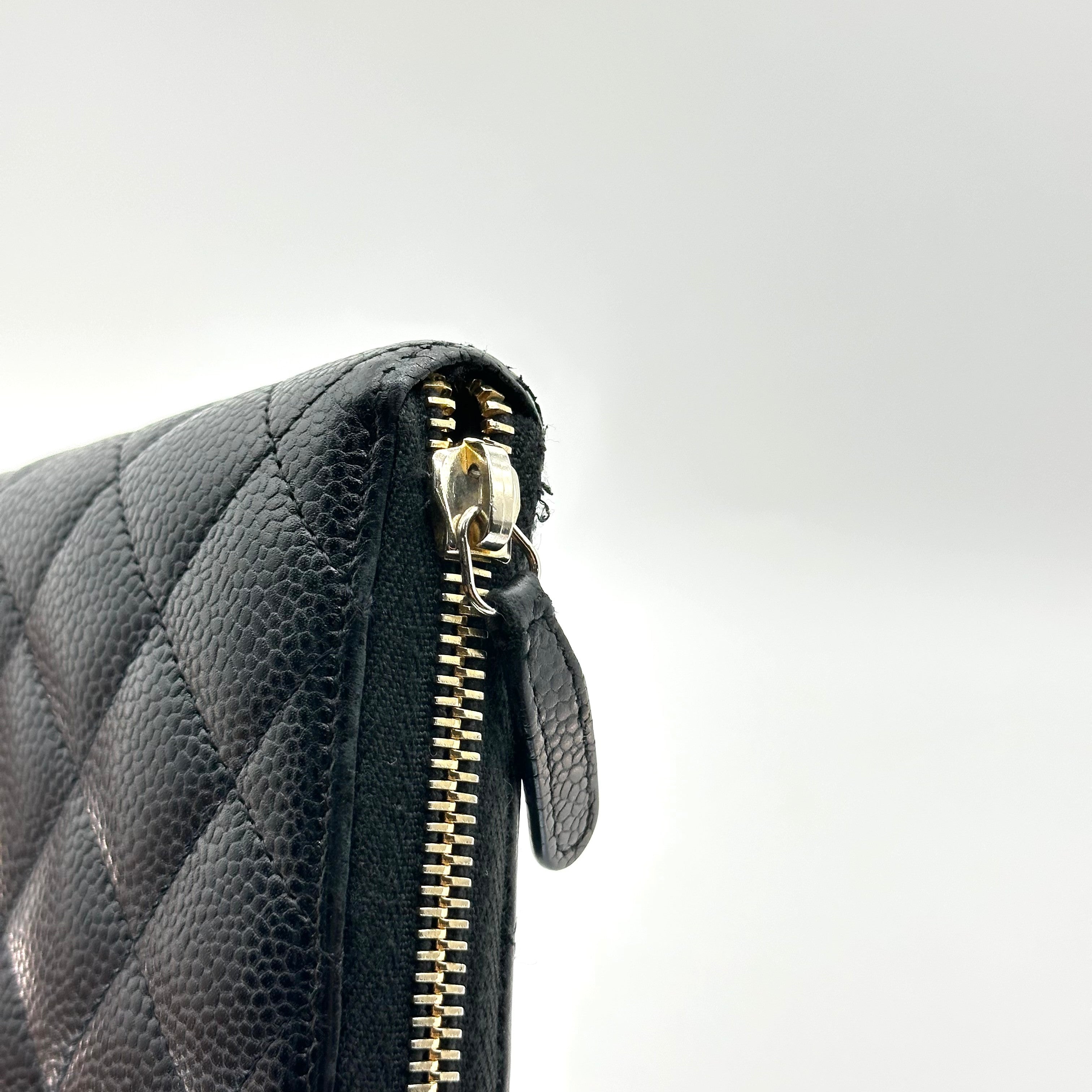 Chanel Caviar Quilted Large Gusset Zip Around Wallet Black