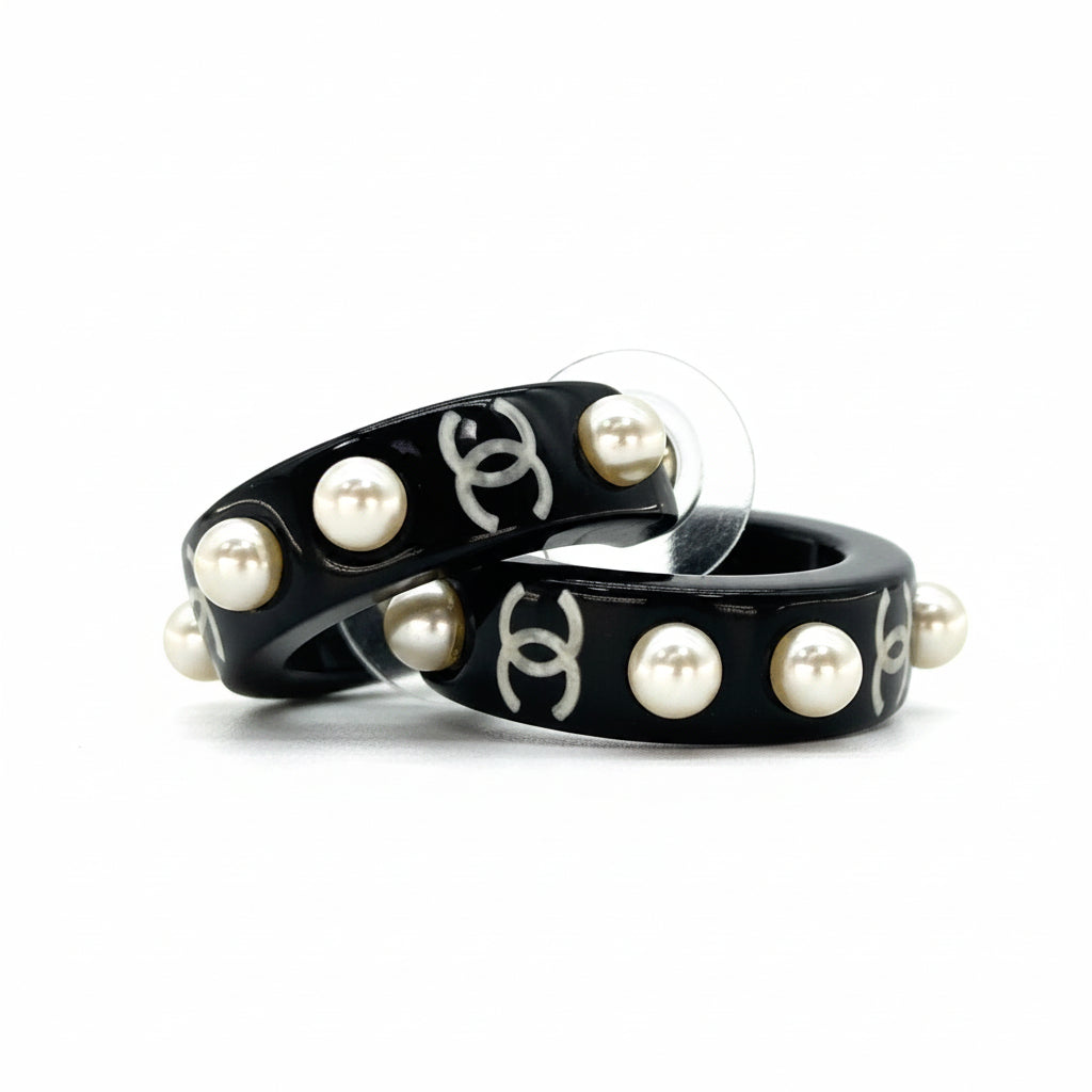 Chanel Earrings  Black Pearls