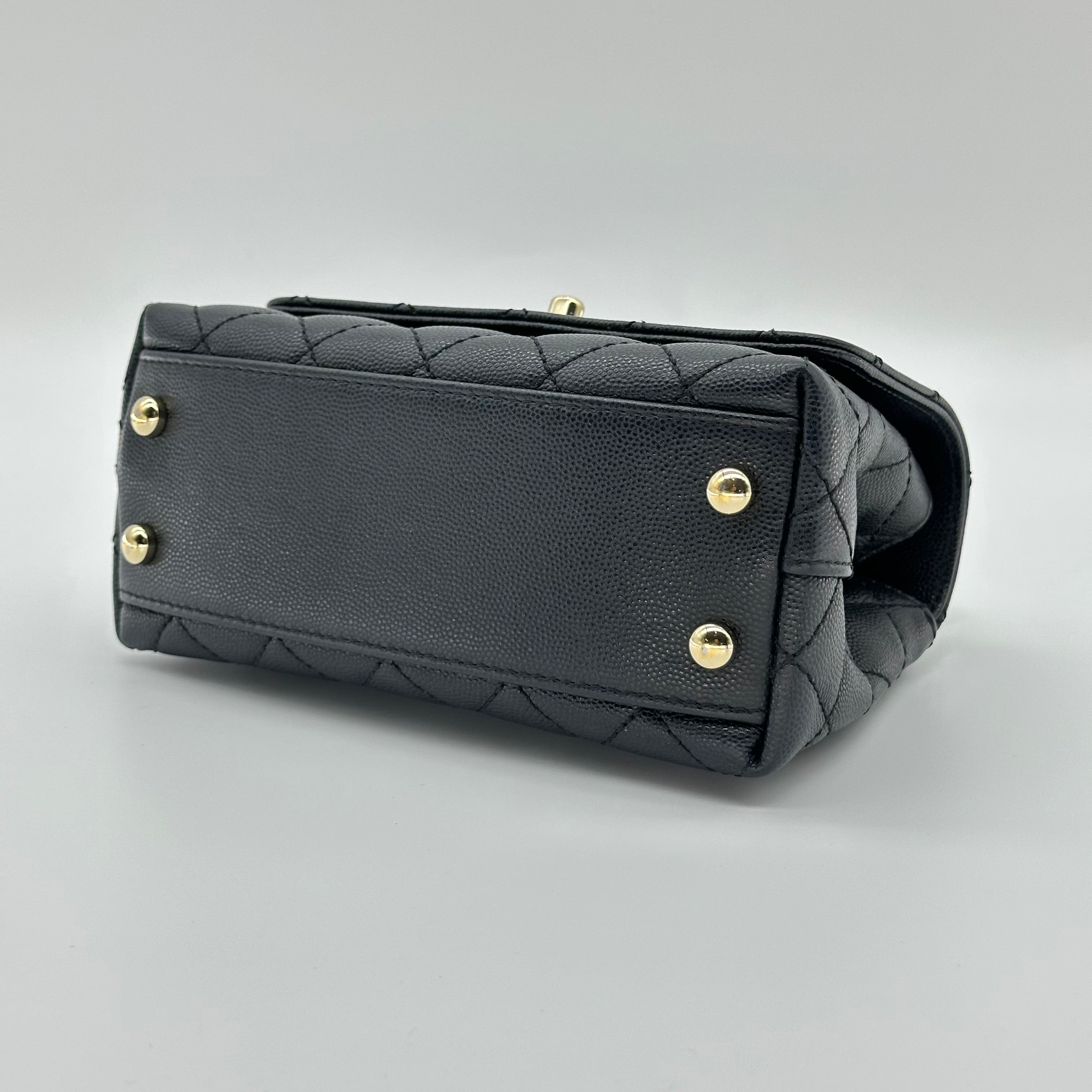 CHANEL Matelassé Coco Handle XXS Caviar Skin Black GD Hardware Handbag