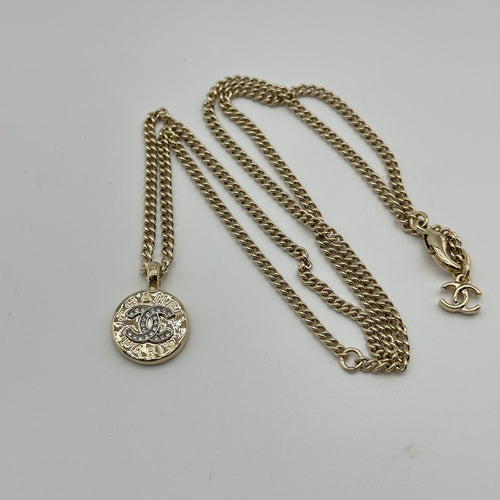Chanel ABG026 Gold Rhinestone Coco Mark Coin Necklace