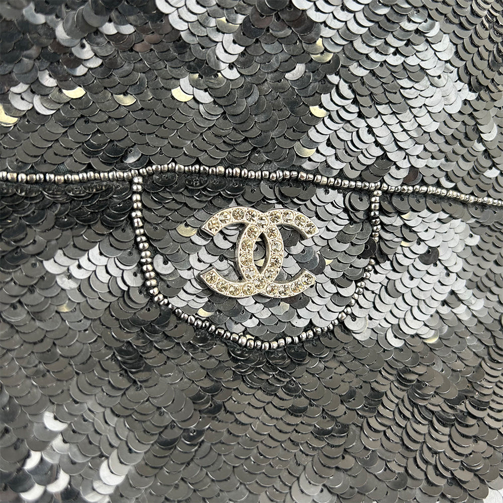 Chanel Coco Mark Metallic Black Sequin Tote Bag