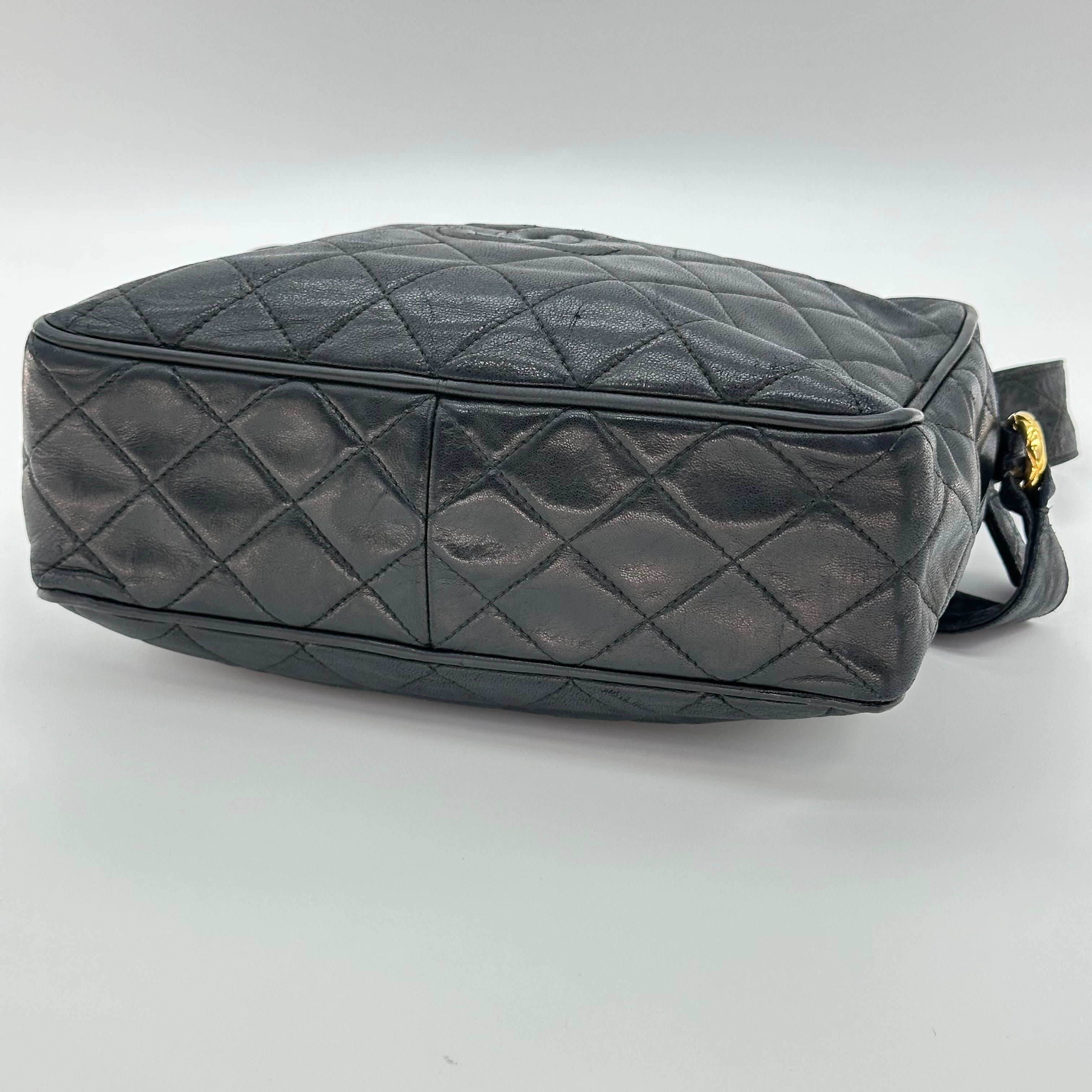 CHANEL Matelassé 2nd Series Camera Bag Lambskin Black Gold Hardware Charm Shoulder Bag