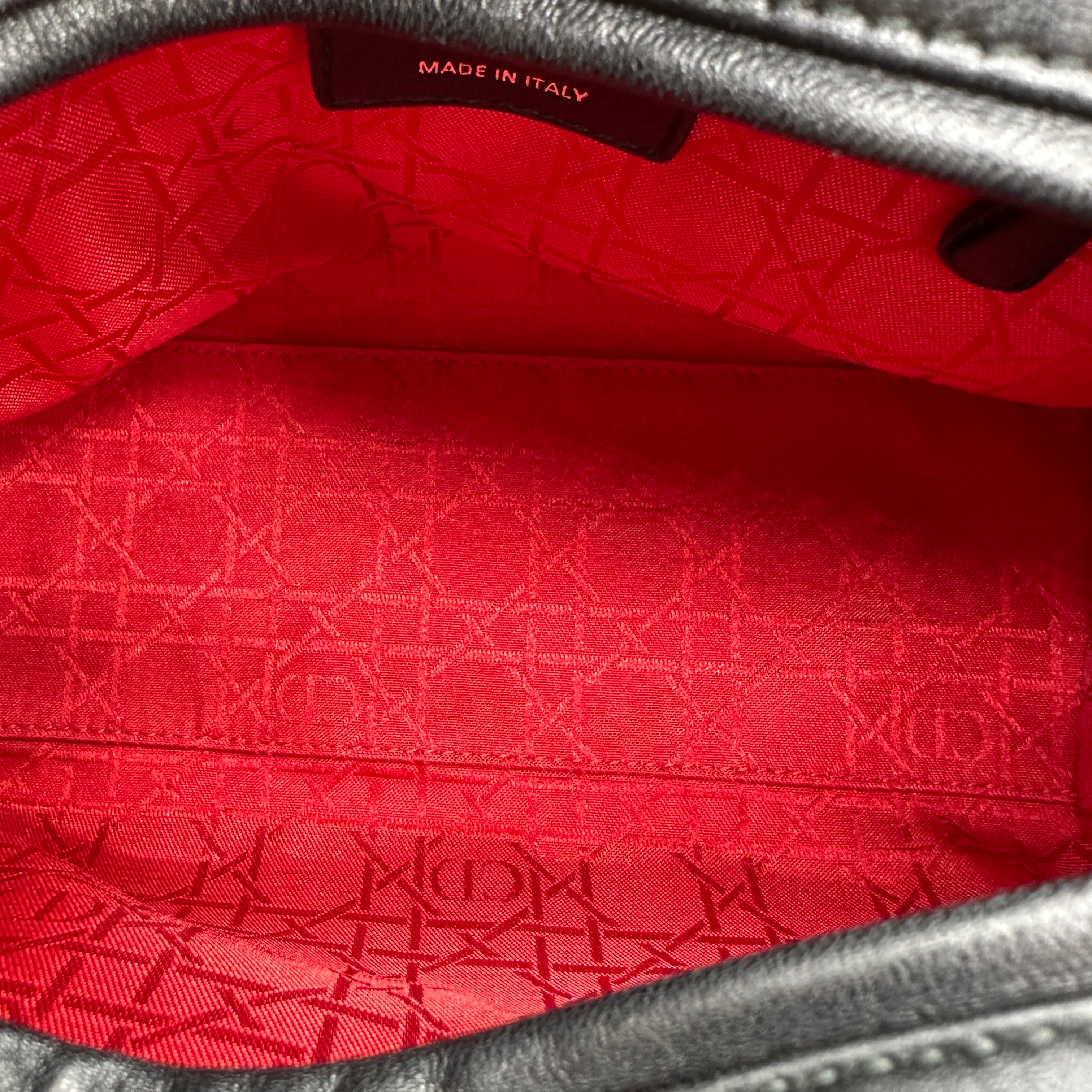 christian dior cannage lady dior leather 2 way handbag black