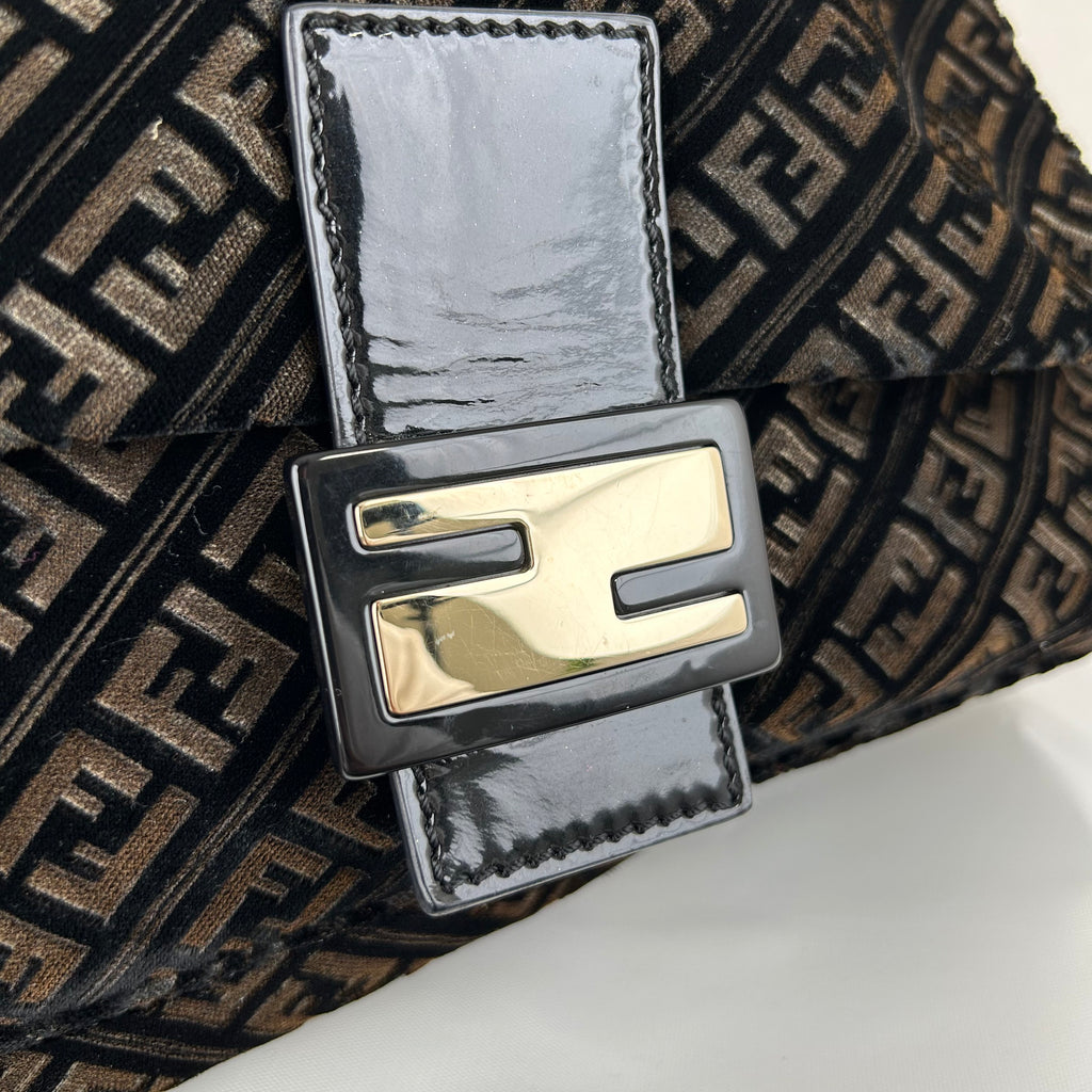 Fendi Black Velvet Baguette Bag Gold Hardware Acrylic Chain