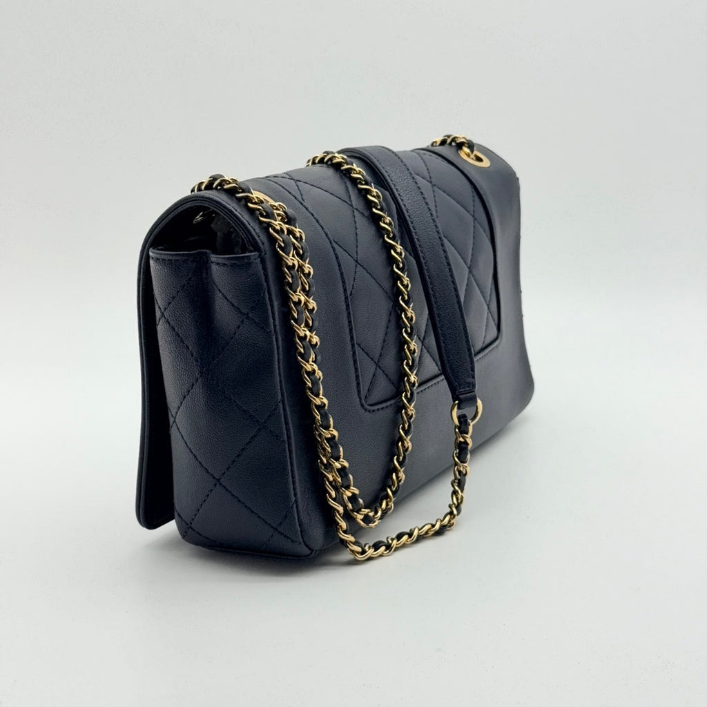 Chanel Black Quilted Sheepskin Leather Mademoiselle Vintage Flap Bag