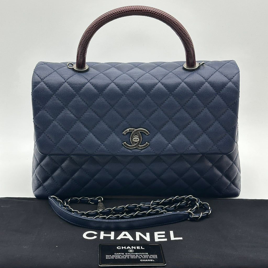 Chanel Quilted Caviar Leather Navy Top Handle Flap Bag