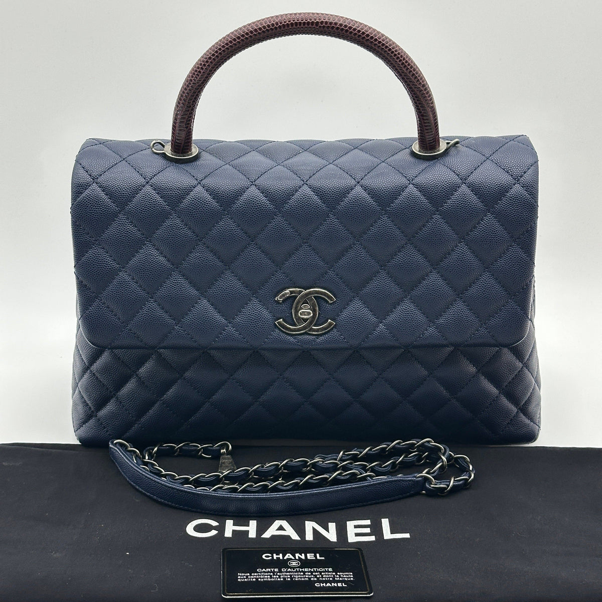 Chanel Quilted Caviar Leather Navy Top Handle Flap Bag