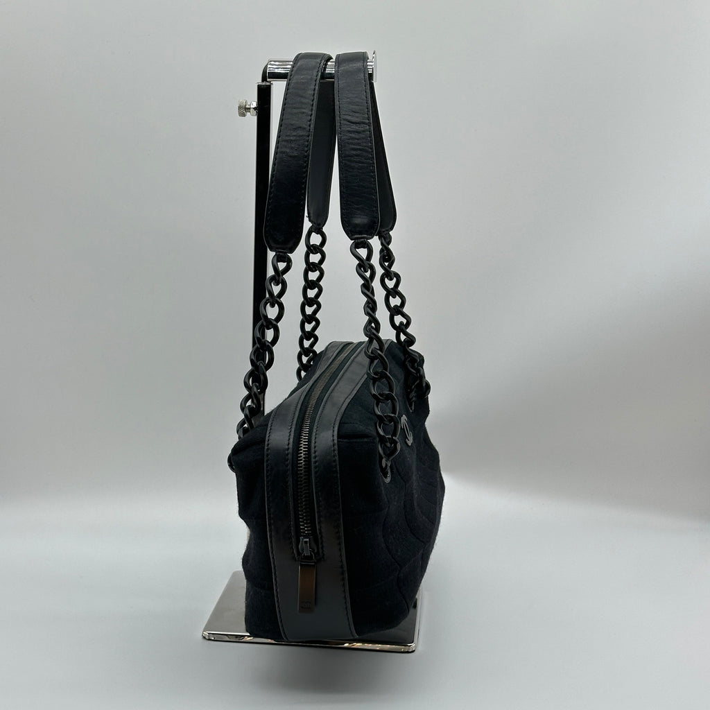 Chanel Chocolate Bar Cotton Chain Shoulder Bag Black Black Metal Fittings 7040713 7XXXXXX