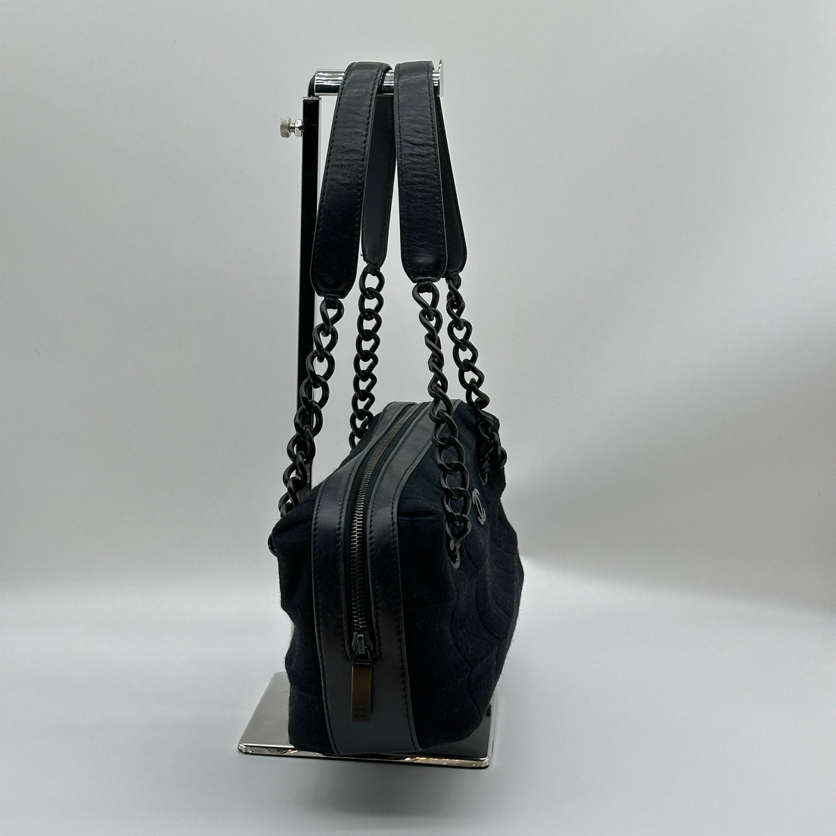 Chanel Chocolate Bar Cotton Chain Shoulder Bag Black Black Metal Fittings 7040713 7XXXXXX