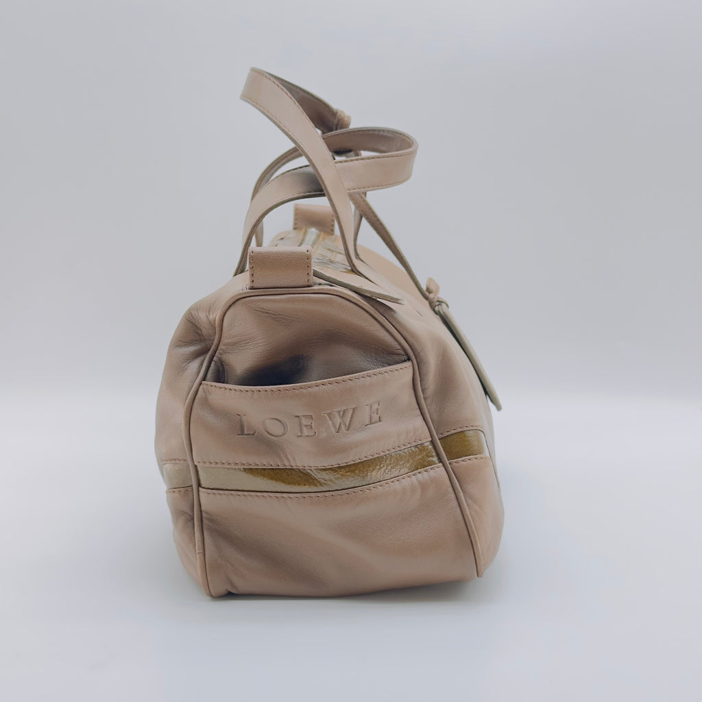 Loewe Nylon and Leather Anagram Small Beige Boston Bag