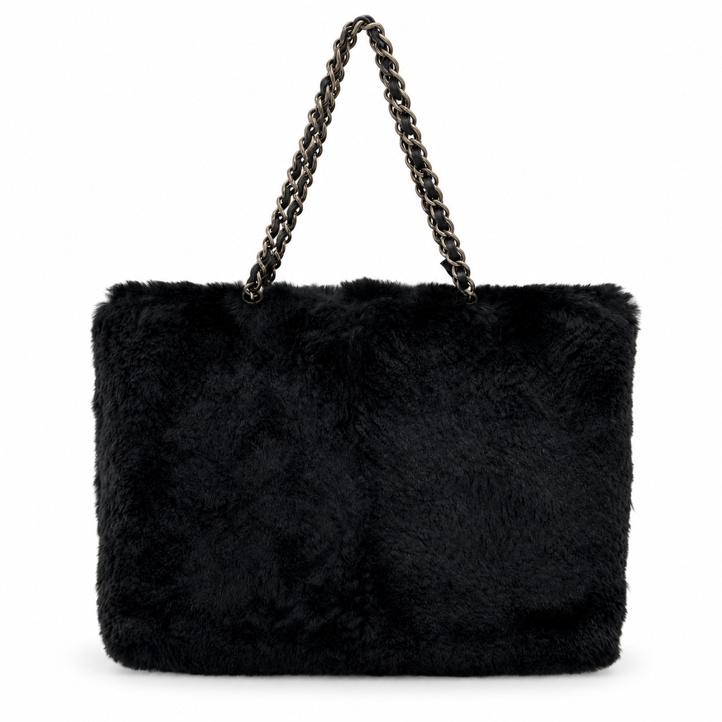 ▼JAPAN ONLY▼CHANEL Rabbit Fur Chain Tote Bag with CC Logo Black 6XXXXXX