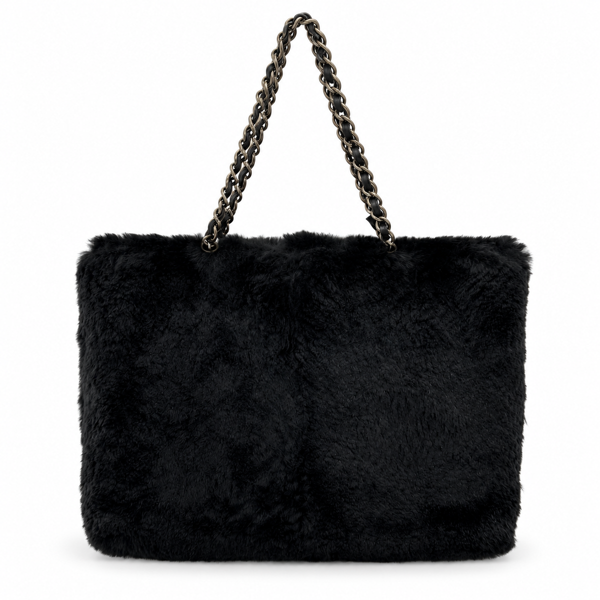 ▼JAPAN ONLY▼CHANEL Rabbit Fur Chain Tote Bag with CC Logo Black 6XXXXXX
