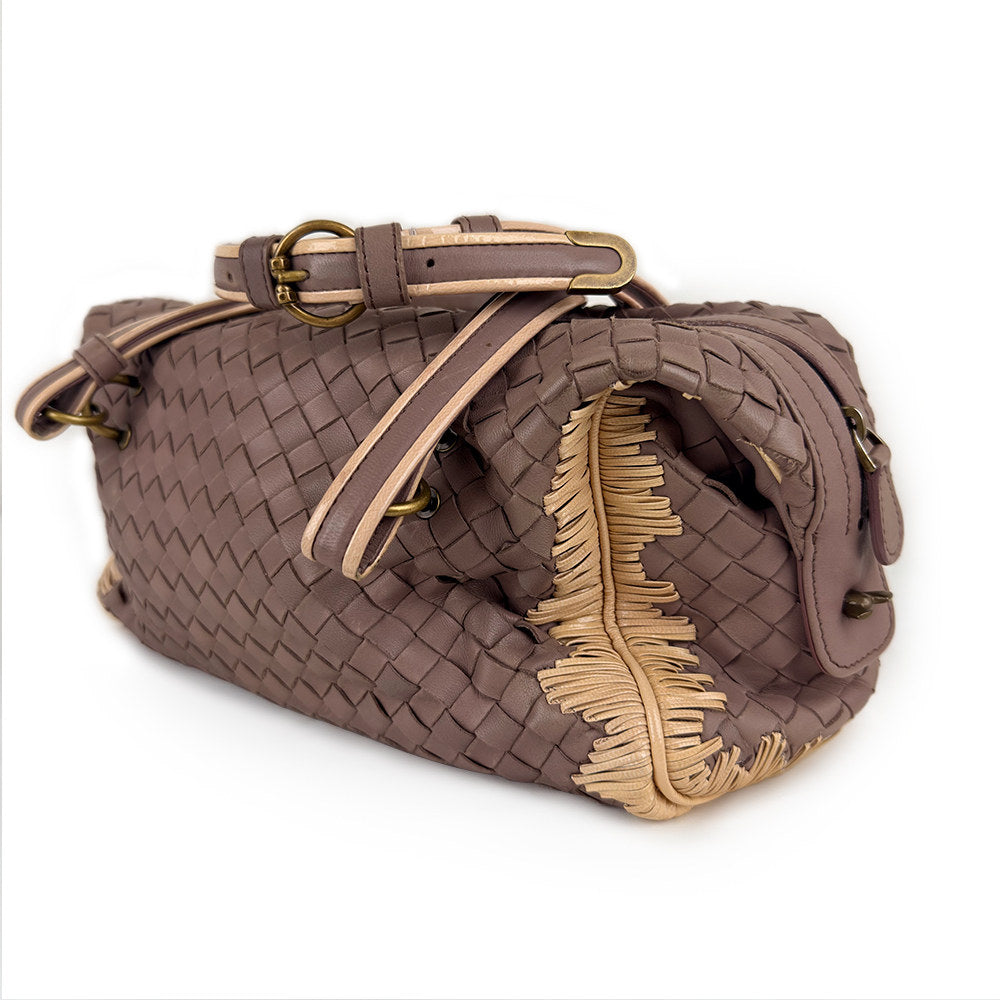 Bottega Veneta Intrecciato Woven Fringe Boston Bag Handbag Purple