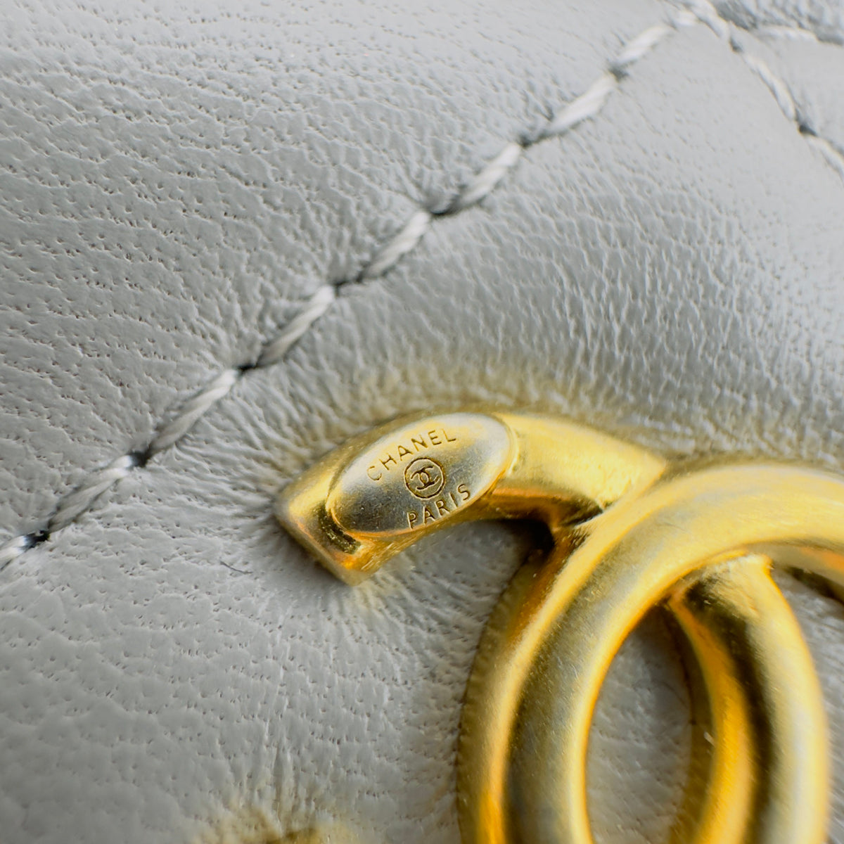 Chanel Quilted Lambskin CC Vanity Case Mini Gray Chain Shoulder Bag