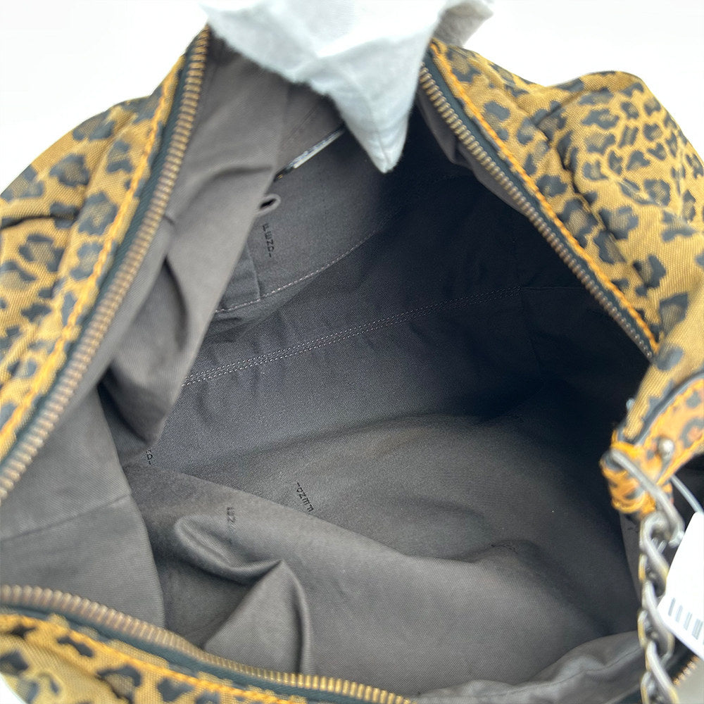 Fendi Leopard Print Canvas Shoulder Bag with Leather Chain Strap