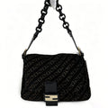 Fendi Black Velvet Baguette Bag Gold Hardware Acrylic Chain