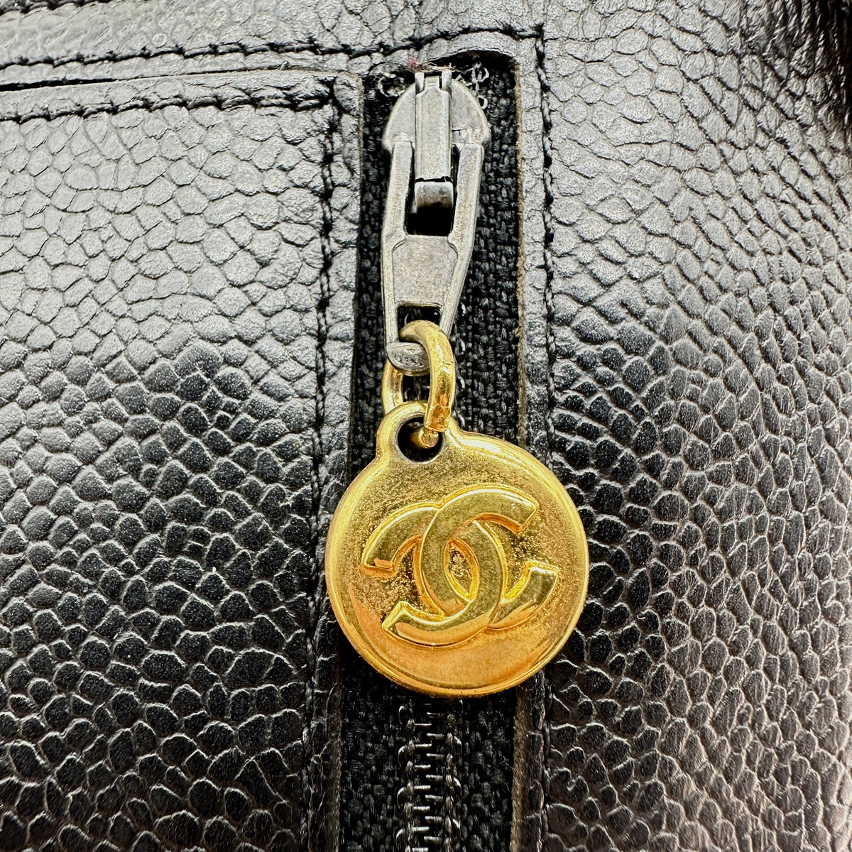 Chanel Coco Mark Caviar Leather Black Chain Wallet