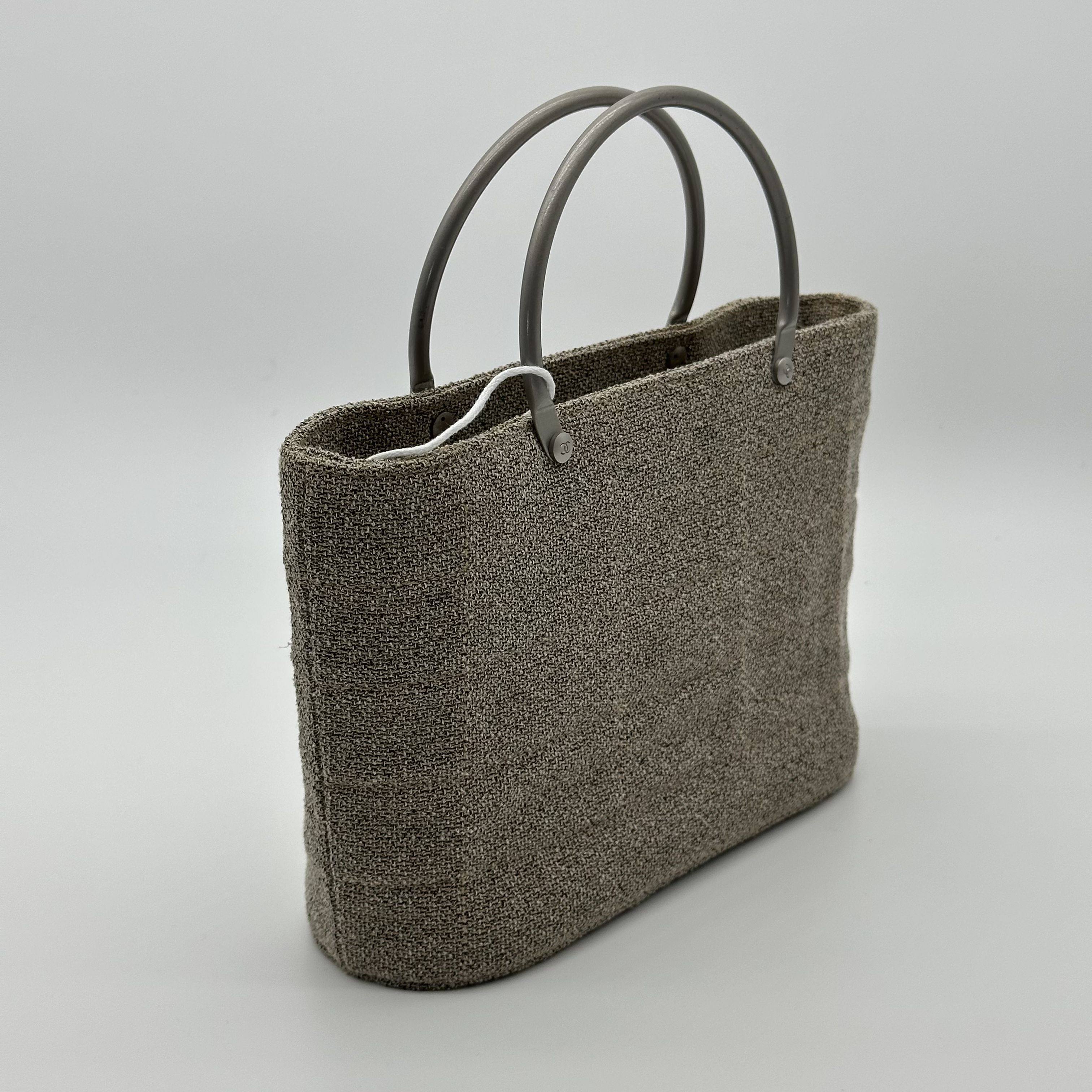 Chanel Mini Canvas Tote Bag Beige Matte Silver Hardware Vintage 5 Series