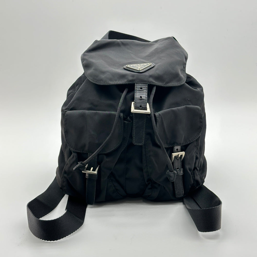 Prada Nylon Women's Backpack Black Triangle Logo Silver Hardware