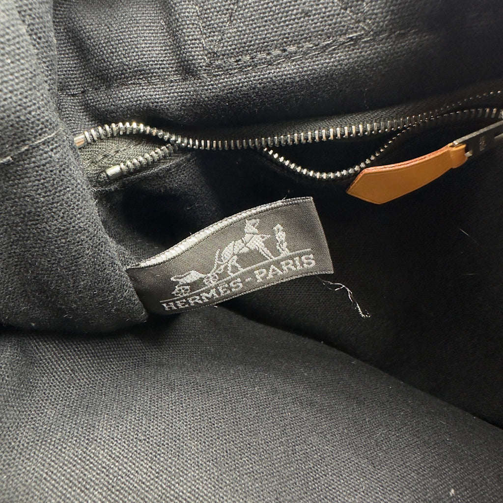 Hermes Striped Canvas Fourre Tout PM Black Tote Bag