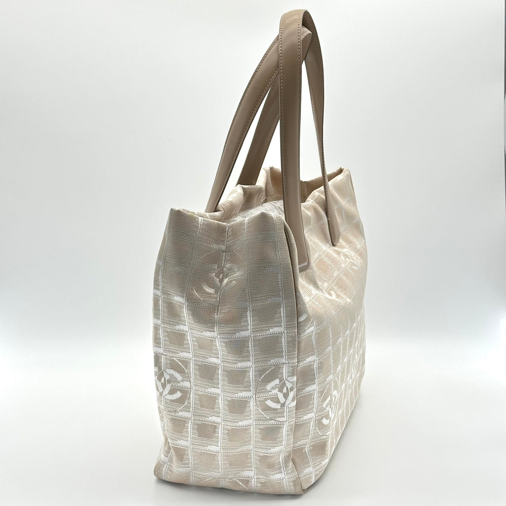 Chanel Beige Nylon CC Logo Travel Line Tote Bag