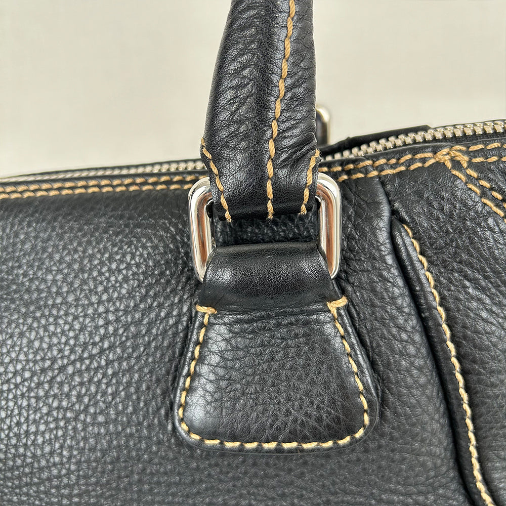 CHANEL Fringe Charm Handbag Mini Boston Bag Logo Embossed Coco Mark Engraved Silver Hardware Leather