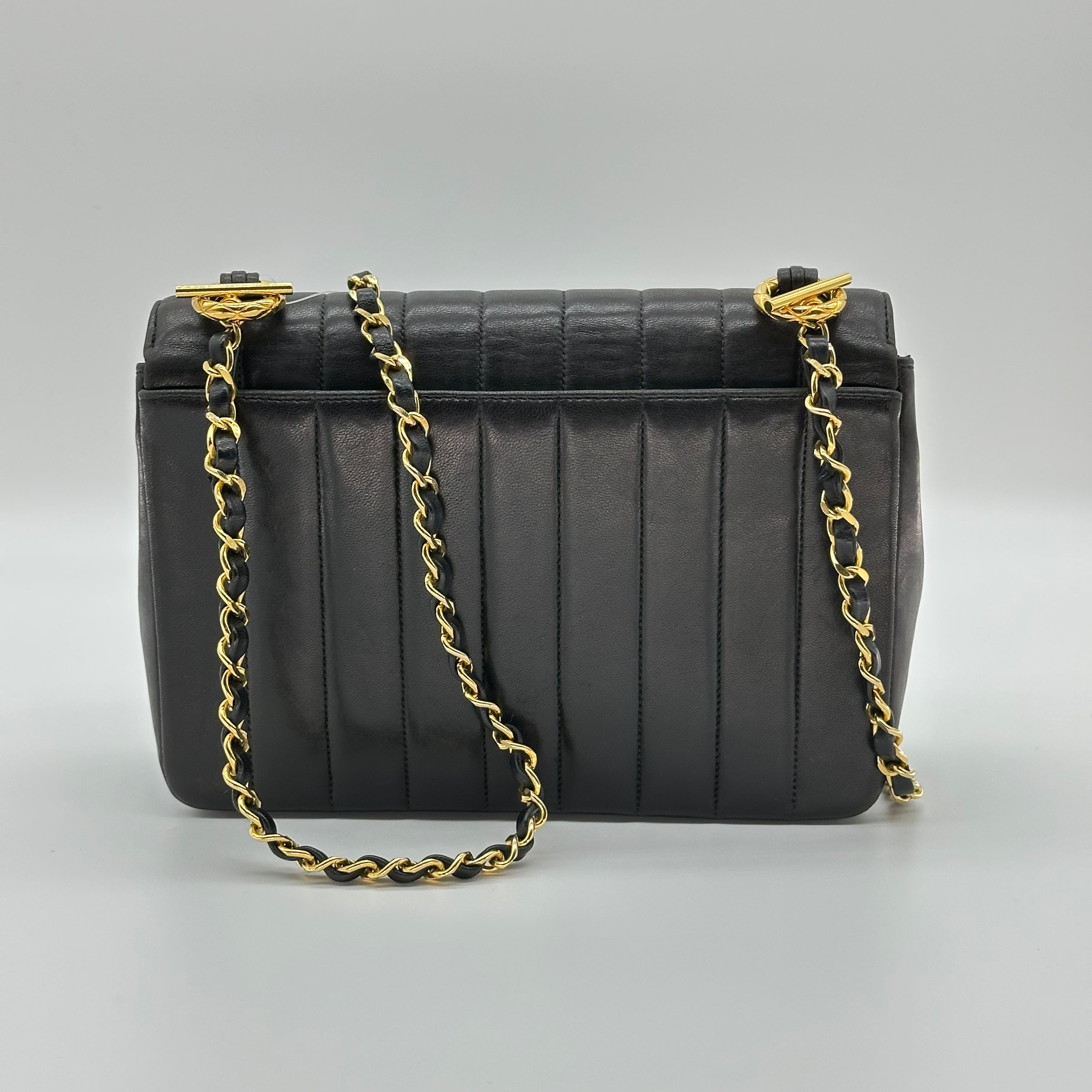Chanel Vintage Vertical Diana Lambskin Chain Shoulder Bag Black 2 Series
