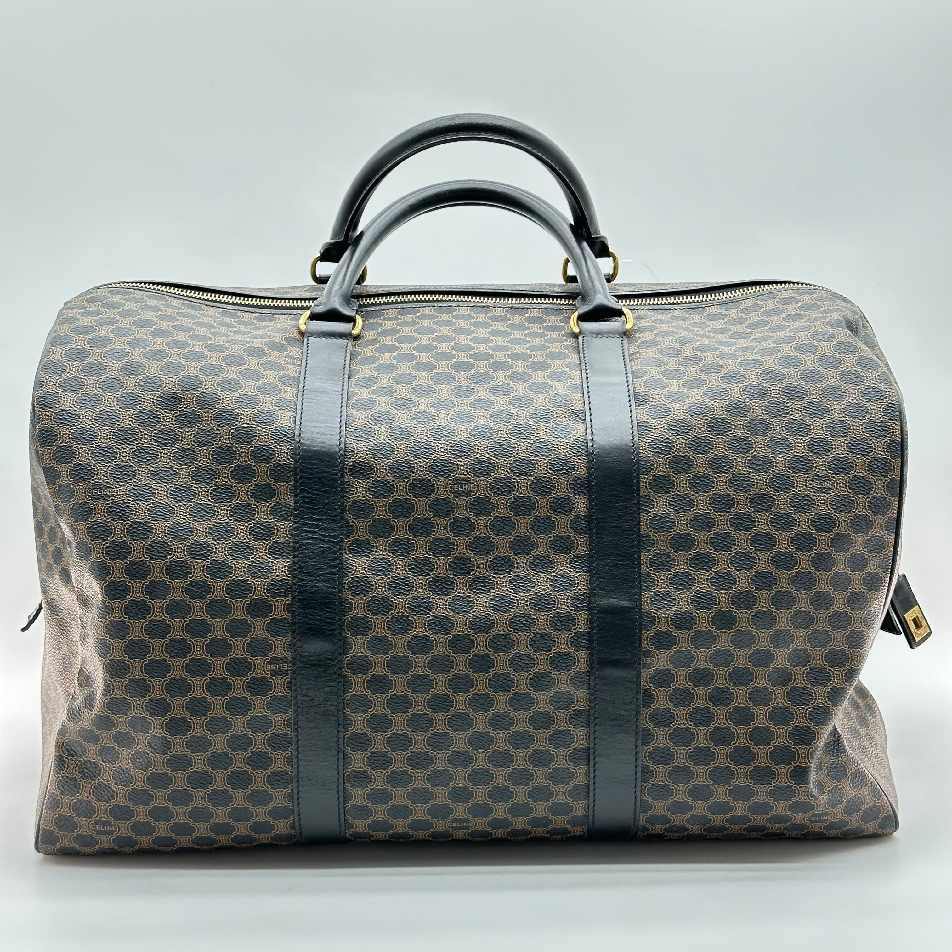 vintage celine black macadam large boston bag travel bag unisex