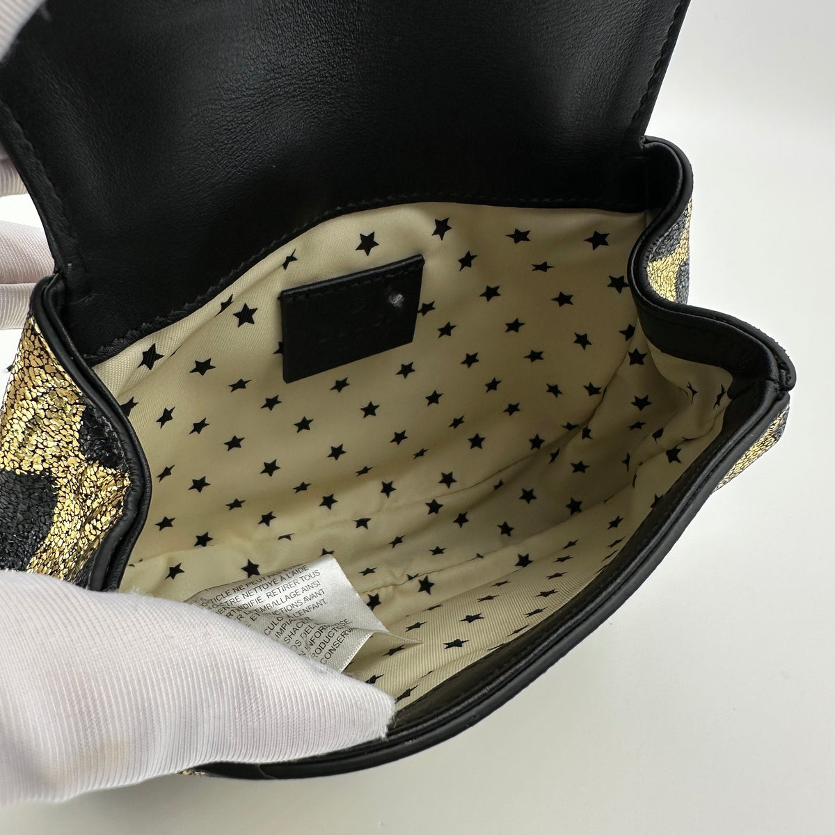 Gucci Metallic Diamond Calfskin Black Gold Belt Bag