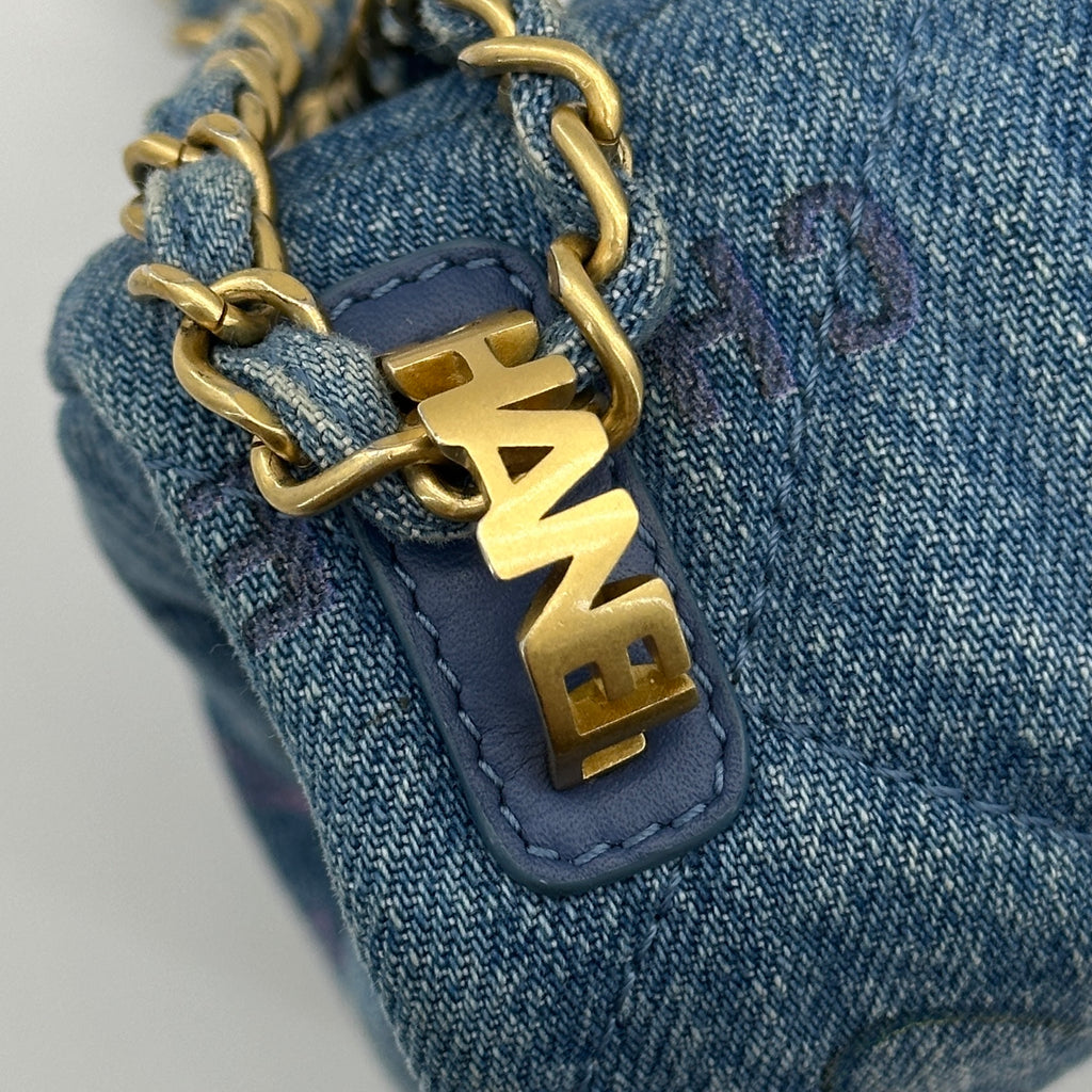 Chanel Matelasse Denim Chain Shoulder Bag Blue Gold Metal Fittings IC Chip