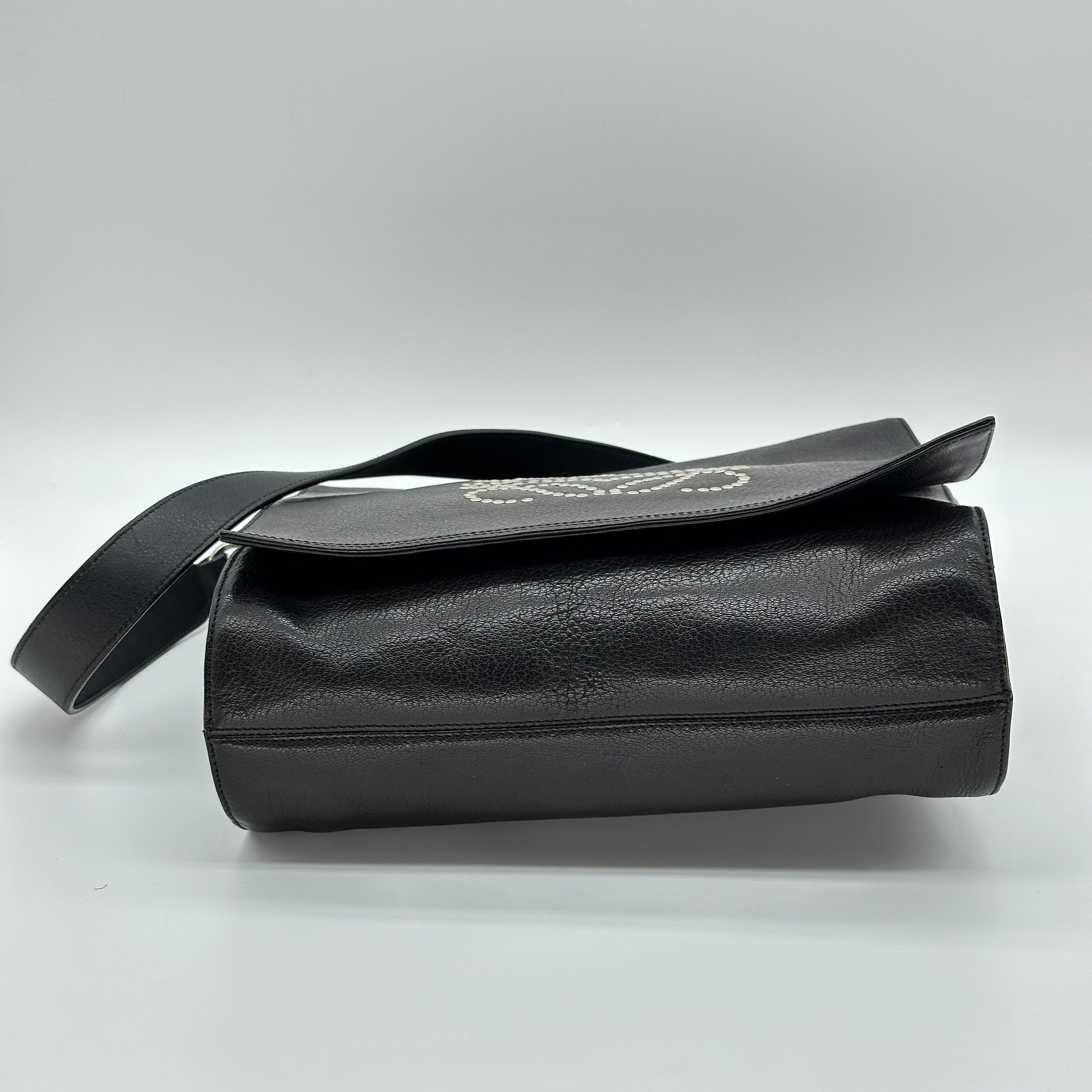 Loewe Anagram Studded Leather Shoulder Bag Black