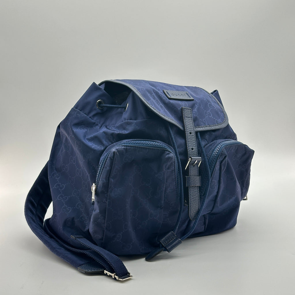 Gucci Nylon Guccissima Monogram Blue Backpack