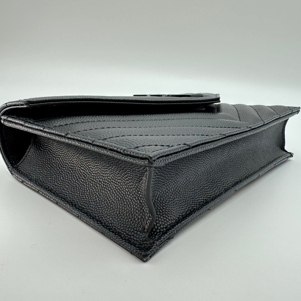 Saint Laurent Paris envelopes Leather Chain Wallet Black 695108