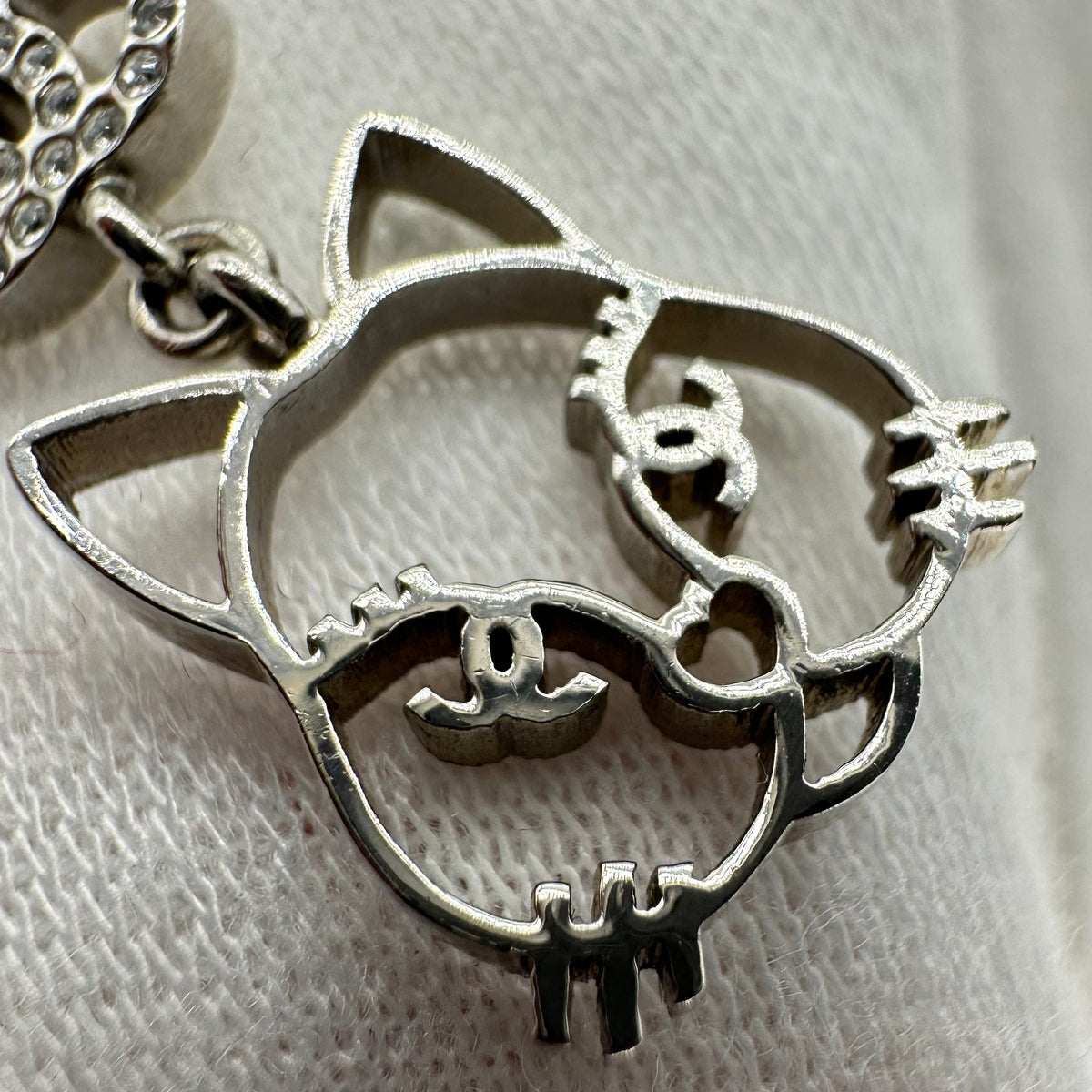 Chanel Rhinestone Double CC Cutout Cat Shape Necklace