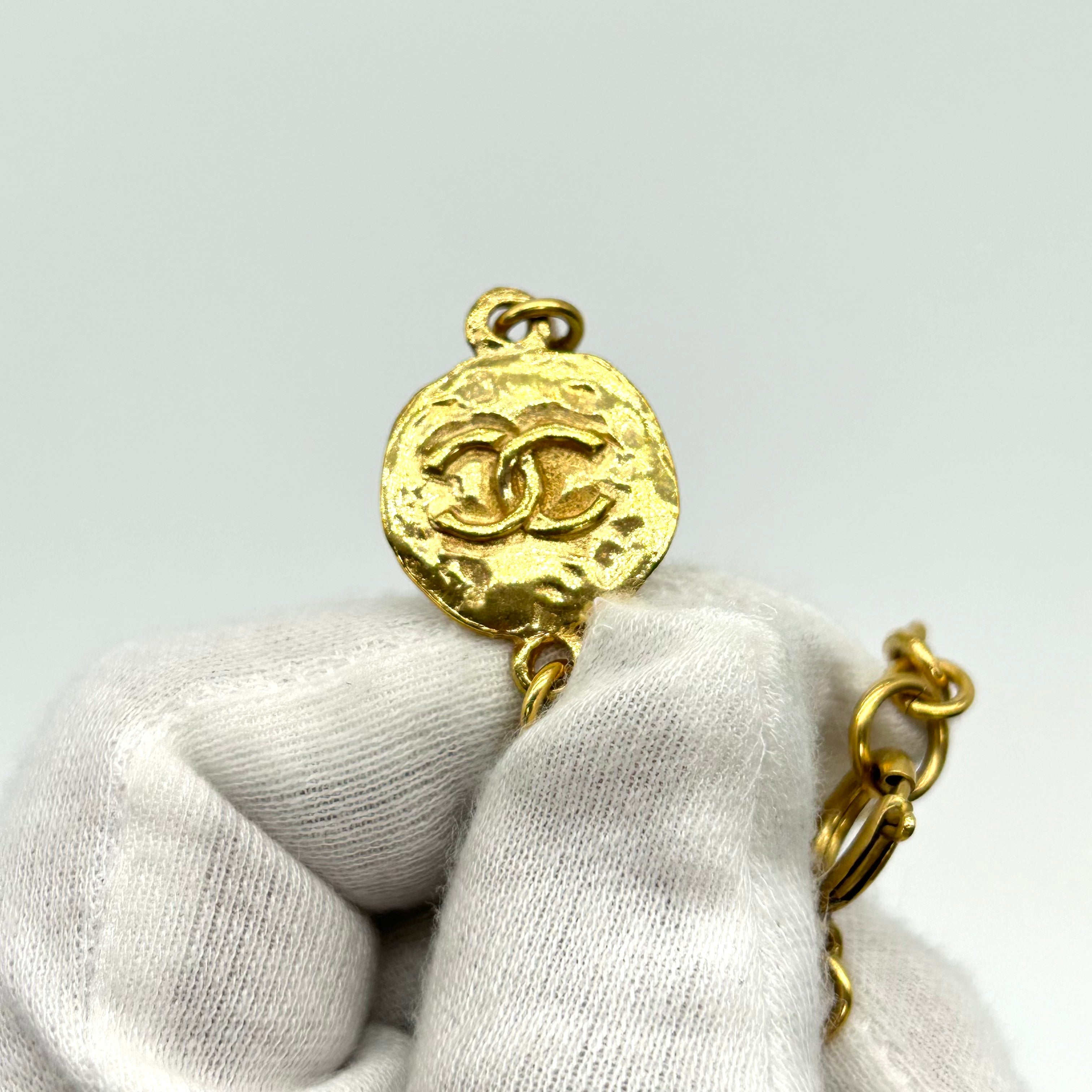 Chanel Vintage Coin Sweater Chain Necklace Gold 93P