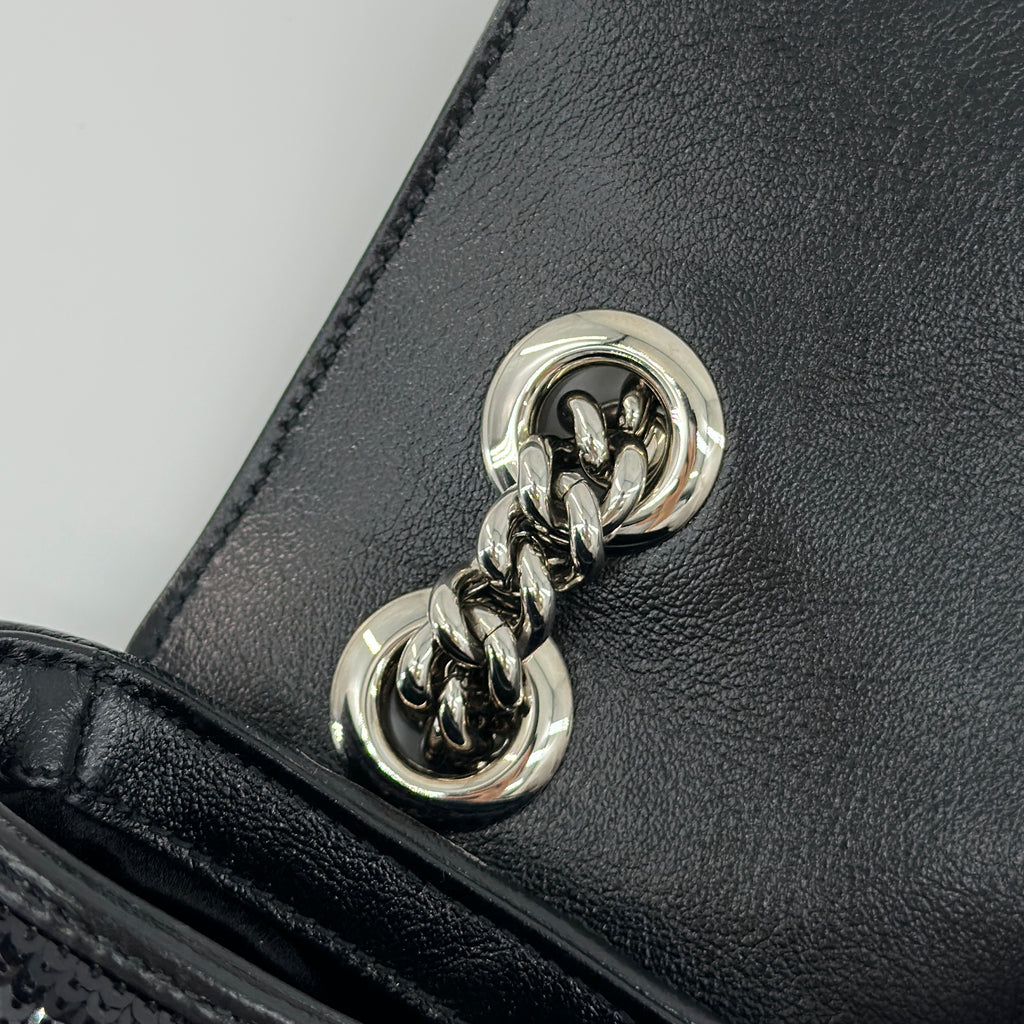Gucci GG Marmont Sequins x leather Chain Shoulder Bag Black