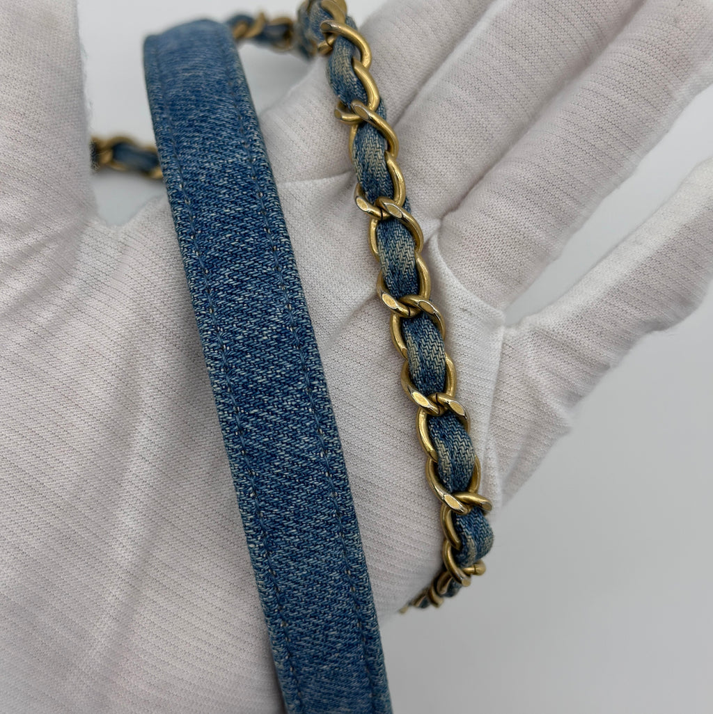 Chanel Matelasse Denim Chain Shoulder Bag Blue Gold Metal Fittings IC Chip