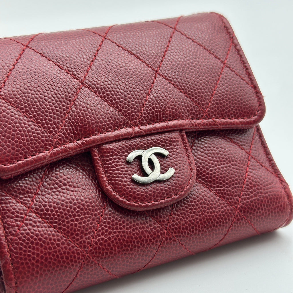 Chanel Quilted Caviar Calfskin Red Compact Wallet