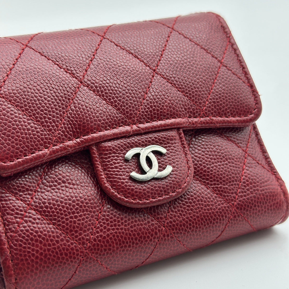 Chanel Quilted Caviar Calfskin Red Compact Wallet