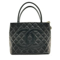 chanel black quilted caviar leather medallion tote bag