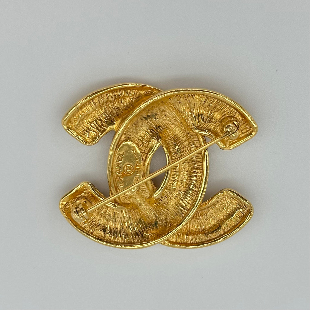 CHANEL Gold Quilted CC Brooch