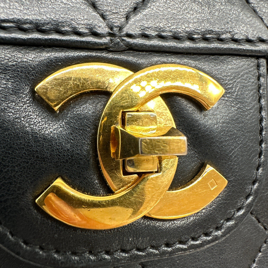Chanel Quilted Lambskin Double Flap Black Chain Shoulder Bag