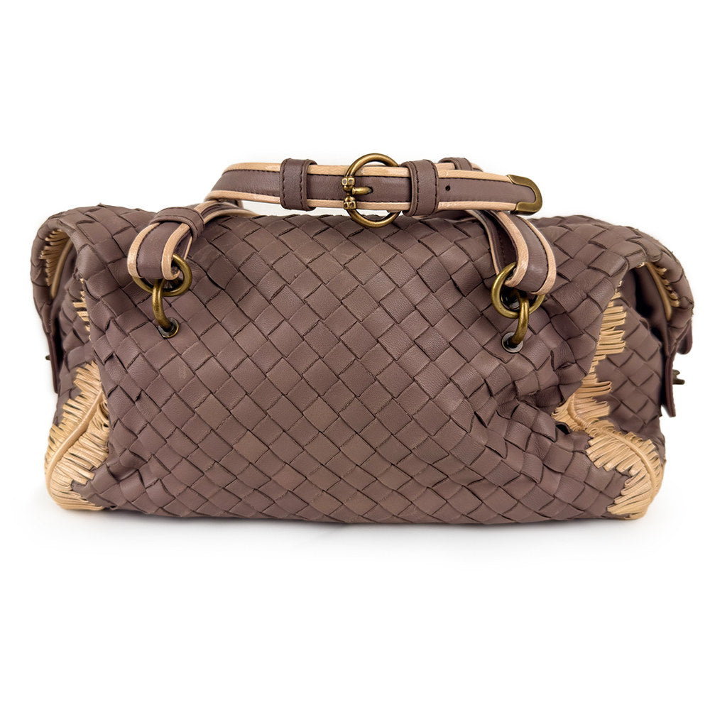 Bottega Veneta Intrecciato Woven Fringe Boston Bag Handbag Purple