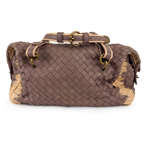 Bottega Veneta Intrecciato Woven Fringe Boston Bag Handbag Purple