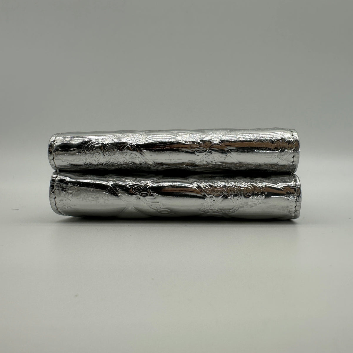 Chanel Icon Line Embossed Leather Metallic Silver Trifold Wallet